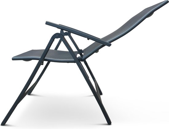 Aventum | 2 Stuks | Inklapbare Tuinstoel met Verstelbare Rug- en Armleuning | Aluminium Frame | Textileen Zitting/Rug | Grijs / Zwart — afbeelding 4