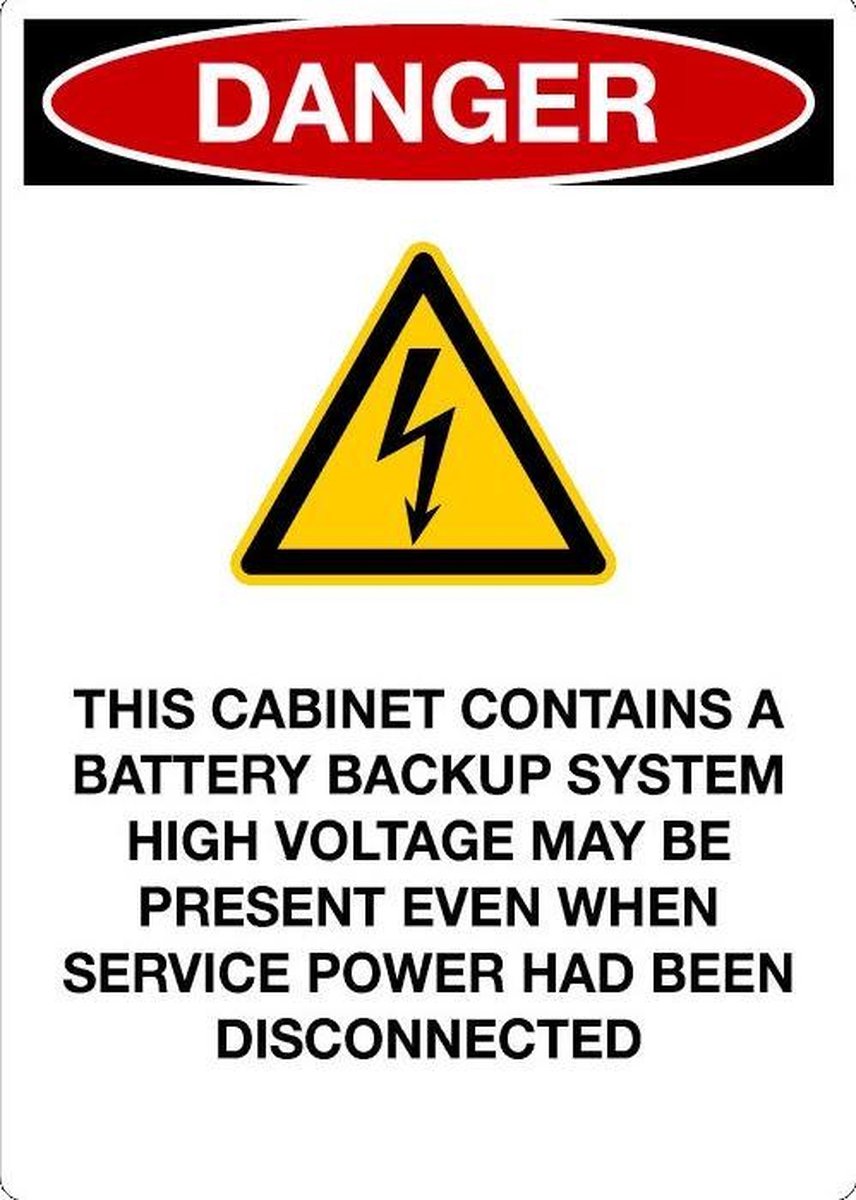 Sticker 'Danger: This cabinet contains a battery backup system' 148 x ...