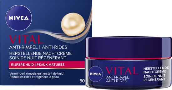 NIVEA VITAL Anti-Rimpel Herstellende Nachtcrème - Rijpe Huid - Hydrateert en revitaliseert - Met Vitamine F, Teunisbloemolie en Calcium - 50 ml