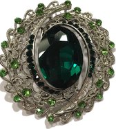 Petra's Sieradenwereld - Broche groen zilverkleurig met strass