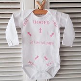 Baby Romper roze met tekst bedrukking | Hoofd Arm Been pijlen je kunt / kan het pap / papa / pappie | lange mouw | wit roze | maat 74/80 | I love vaderdag cadeau  bekendmaking zwangerschap aanstaande baby meisje