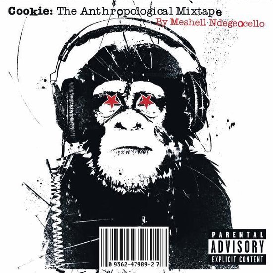 Coveralbum met een zwart-witte tekening van een aap met koptelefoon en rode sterren op de ogen. Bovenaan de titel "Cookie: The Anthropological Mixtape".