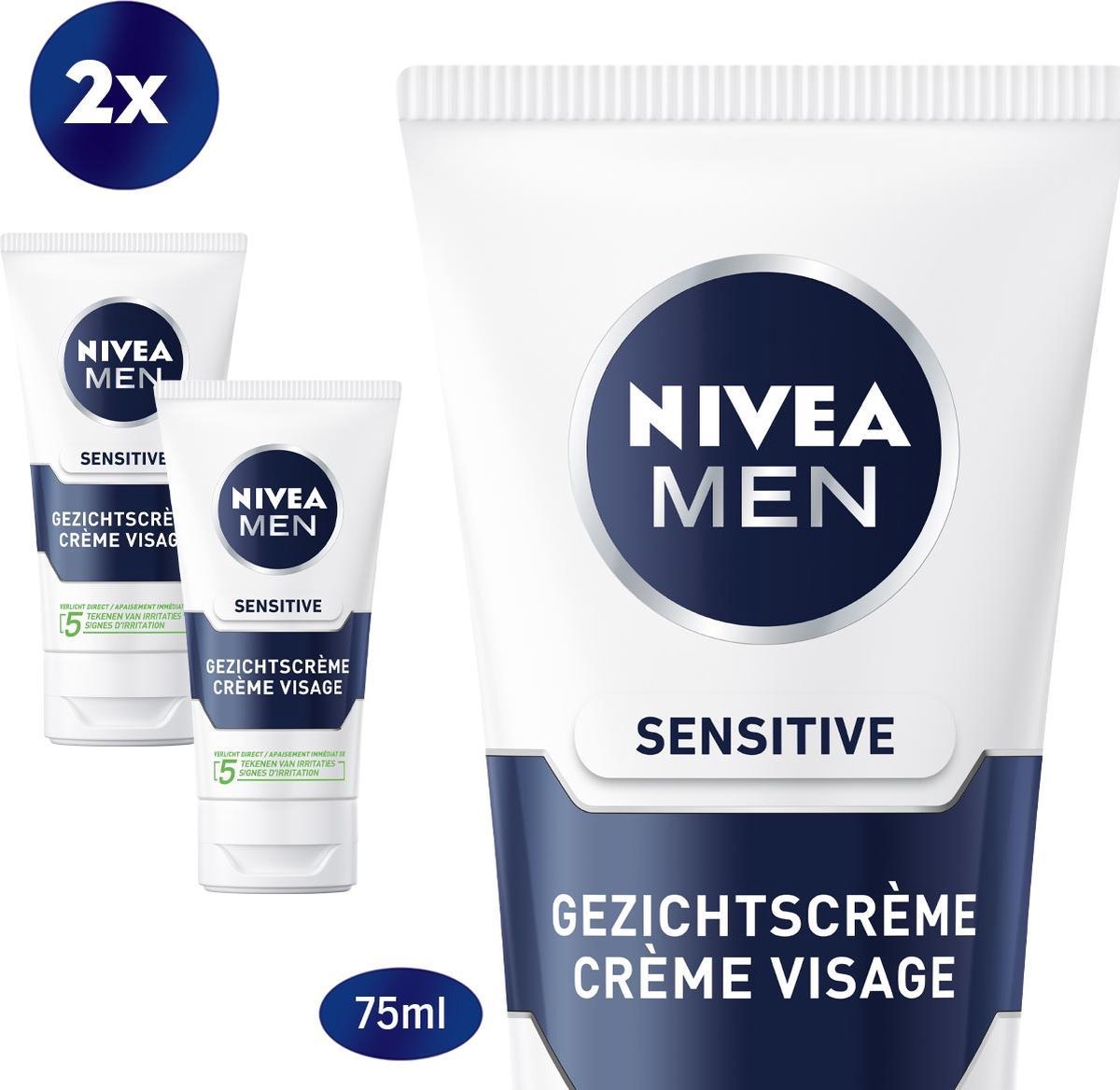 Beneden afronden probleem Reizende handelaar NIVEA MEN Sensitive Dagcrème - voor de Gevoelige Huid - 2 x 75 ml -  Voordeelverpakking | bol.com