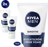 NIVEA MEN Sensitive Dagcrème - Gevoelige Huid - 2 x 75 ml - Voordeelverpakking