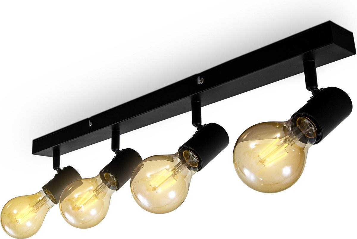 B.K.Licht - Plafondlamp - plafondspot met 4 lichtpunten - zwarte spotjes - industrieel - draaibar - kantelbaar - opbouwspots - plafoniere - excl. E27