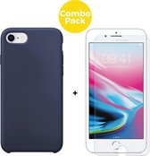 iPhone 7 Plus en 8 Plus Telefoonhoesje  met 1 x Screenprotector | Siliconen Soft Touch Smartphone Case Back Cover  | Gehard Beschermglas | Blauw
