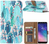 Ntech Samsung Galaxy A6 (2018) Cactus & Bloemen Boek hoesje met Pasjesruimte