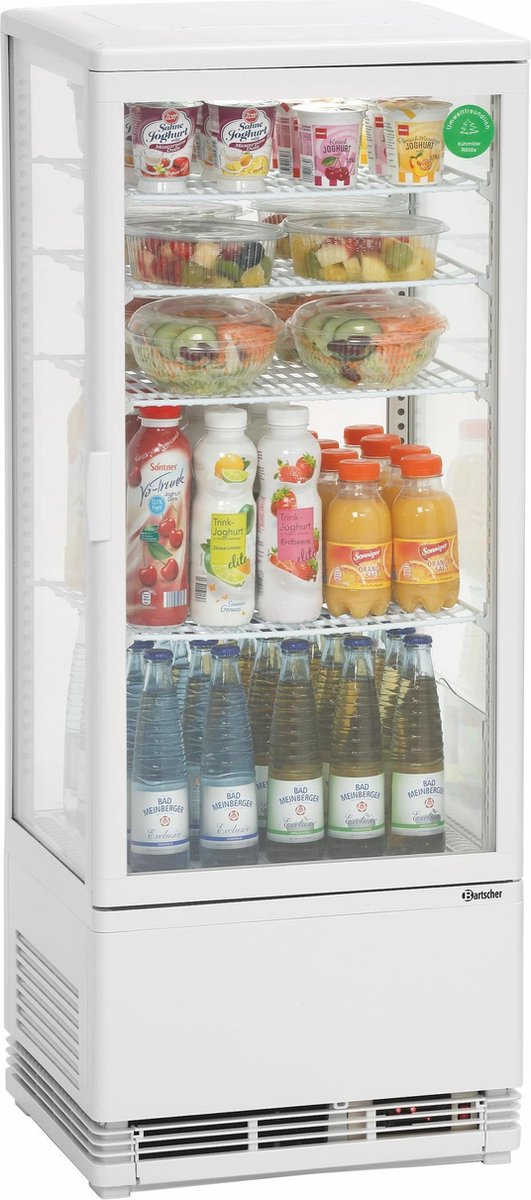 Bartscher Mini-koelvitrine 98L - Wit - 4 roosters - LED-verlichting - 435x385x1105mm