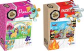 Grafix puzzel voor kinderen - 2x legpuzzel - Thema: brandweer & unicorns - 45 puzzelstukjes - 29 X 39 CM