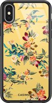 iPhone X/XS hoesje glass - Bloemen geel flowers | Apple iPhone Xs case | Hardcase backcover zwart