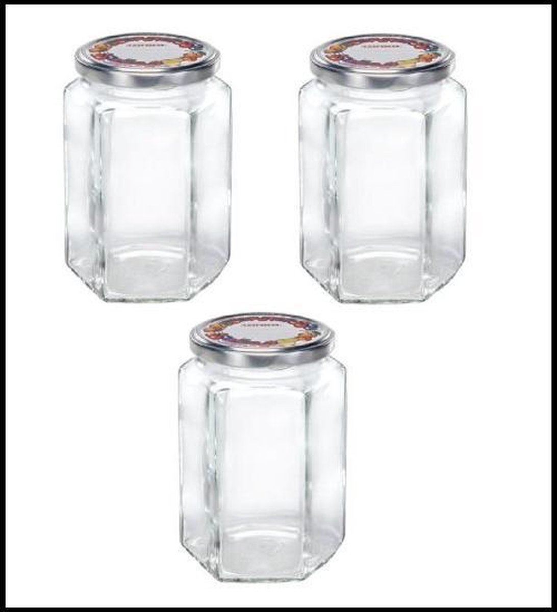 Leifheit 3211 Jampot Zeshoekig 770ml Glas/Zilver (set van 3 stuks)