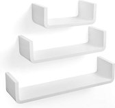 MIRA Home - Wandplank zwevend - Legplank - Set van 3 - Stijlvol - Hout - Wit - 45x15x10