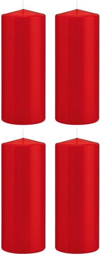 4x Rode cilinderkaarsen/stompkaarsen 8 x 20 cm 119 branduren