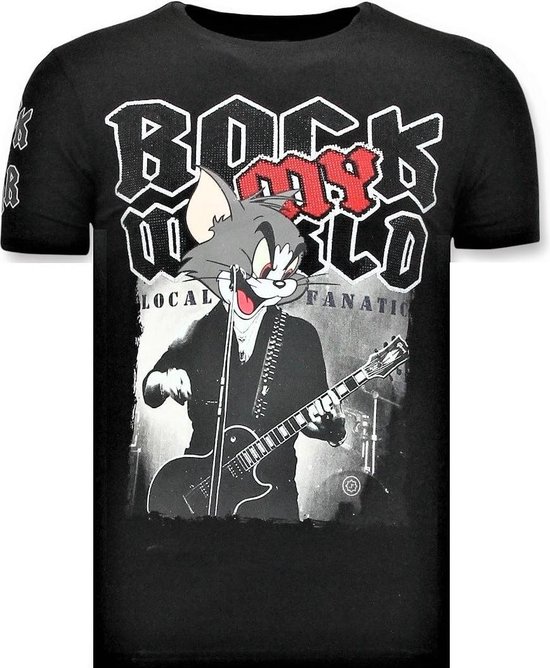 T-Shirt drôle fanatique local homme - Rock My World Cat - T-Shirt drôle noir homme - Rock My World Cat - T-shirt homme noir taille XXL