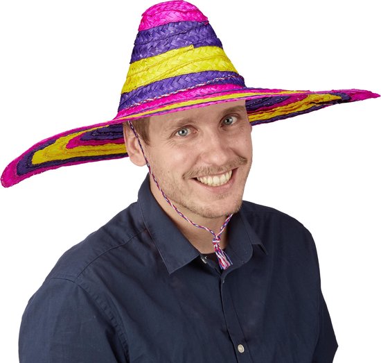 chapeau mexicain relaxdays - sombrero adulte - chapeau de paille coloré -  Mexique - 55 cm | bol.com