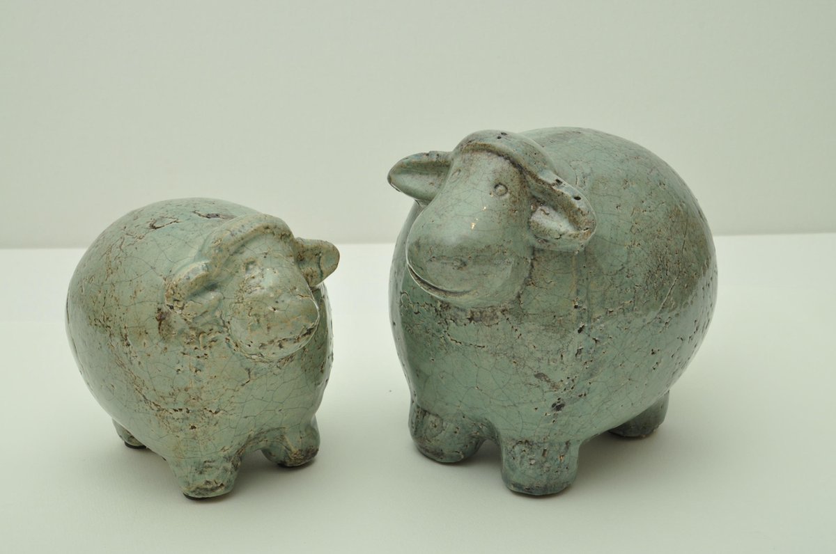 BRYNXZ, set van 2 schaapjes, glazuur groen | bol