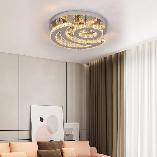 LuxiLamps - Plafonnier Soleil & Lune - Lustre LED en Cristal - 3 Couleurs - Lampe de Salon Moderne - 40 cm - Plafonnière