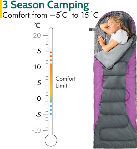 Slaapzak met nauwsluitende capuchon, enkele slaapzak voor volwassenen, 3 seizoenen, waterdicht, licht, comfortabel, robuust, met compacte zak, outdoor, camping, 190 cm x 75 cm van Merkloos — afbeelding 4
