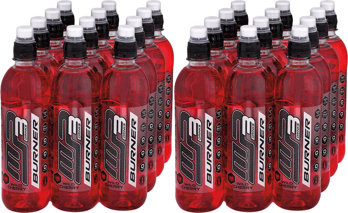 Goedkoopste Burner (Wild Cherry - 24 x 500 ml) - MP3 - Carnitine drink - Sportdrank - 12 liter - Voordeelverpakking