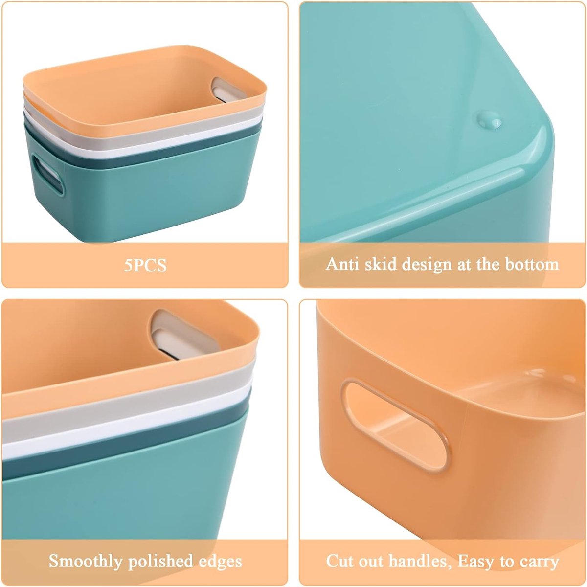 COM-FOUR® Ensemble de paniers de rangement 5 pièces - paniers décoratifs - boîtes en plastique pour cosmétiques, jouets et produits ménagers - organisateurs [la sélection varie] (Mix - 5 pièces