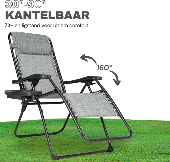 Vaive Luxe Tuinstoelen Duoset - Verstelbare Tuinstoel en Ligstoel - 30°-90° Verstelbaar - Tuin - Metaal - Grijs van Merkloos — afbeelding 5