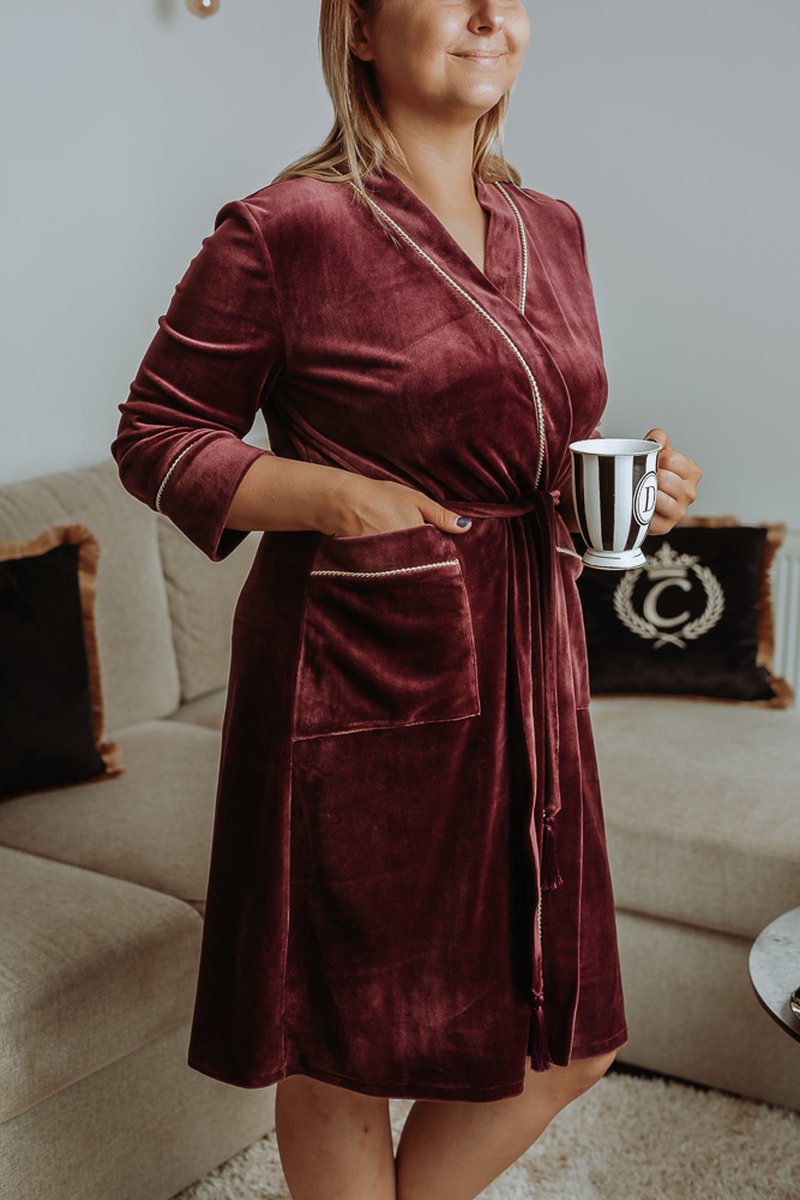 Women's Pajama Bathrobe / Velvet Nightgown Robe / Solid Colour Velour Sexy Nightgown Bordeaux S