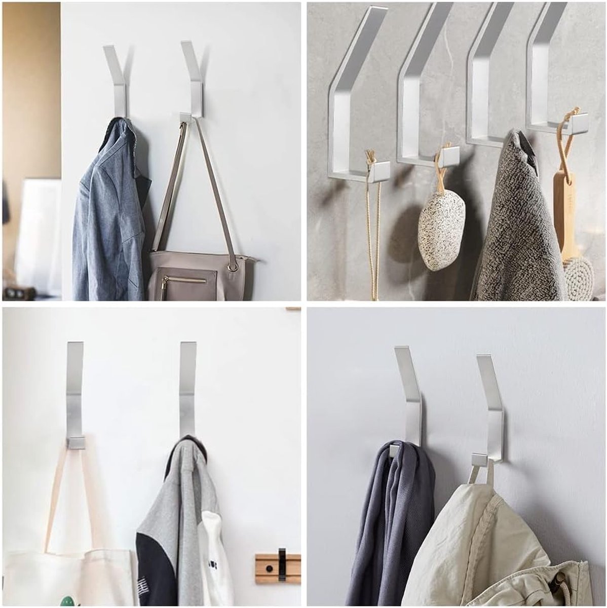 Dubbele haak kapstok gewaad haken dubbele kapstok haken muur gemonteerde opknoping kleding metalen deur haken voor badkamer slaapkamers opknoping kleding gewaad handdoek keuken (zilver) - 4 stuks