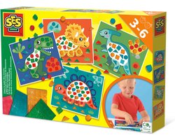 foto van SES - Ik leer dino's mozaïeken - 4 grote dino kaarten met metallic mozaïek stickers - stimuleert motoriek