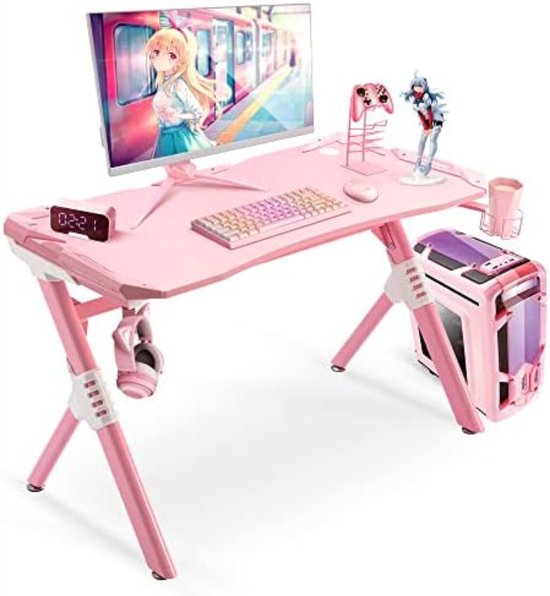 Game Bureau met Led - Gaming Bureau - Gaming Desk - ‎60 x 120 x 74 cm - Roze