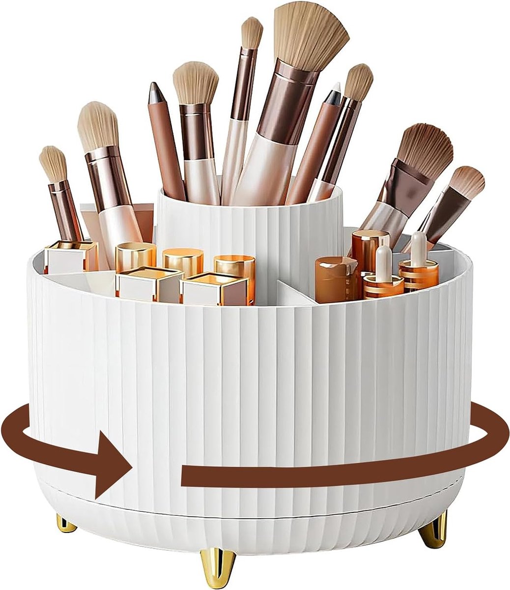 Goedkoopste 360° roterende borstelorganizer Cosmetische make-uporganizer Opslag Cosmetische organisator Borstelhouder Opbergsysteem voor oogschaduwborstel Lippenstifthoesje voor kaptafelkamer