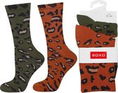 SOXO Dames Luipaardprint Sokken Set - Groen & Bruin/Oranje - Maat 35-40 (2 Paar)