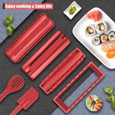 Sushi-maker, set van 12 stuks, sushi-maker, kit voor beginners, om zelf te maken, met sushi-rijstrolvorm, sushi-mes, sushi-rolmat, sushi-set compleet (rood)