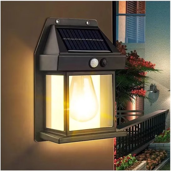 Buitenlamp met bewegingssensor - 3 lichtstanden - Solar wandlamp buiten - Solar tuinverlichting - Buitenlamp zonne energie - Tuinverlichting op zonne energie