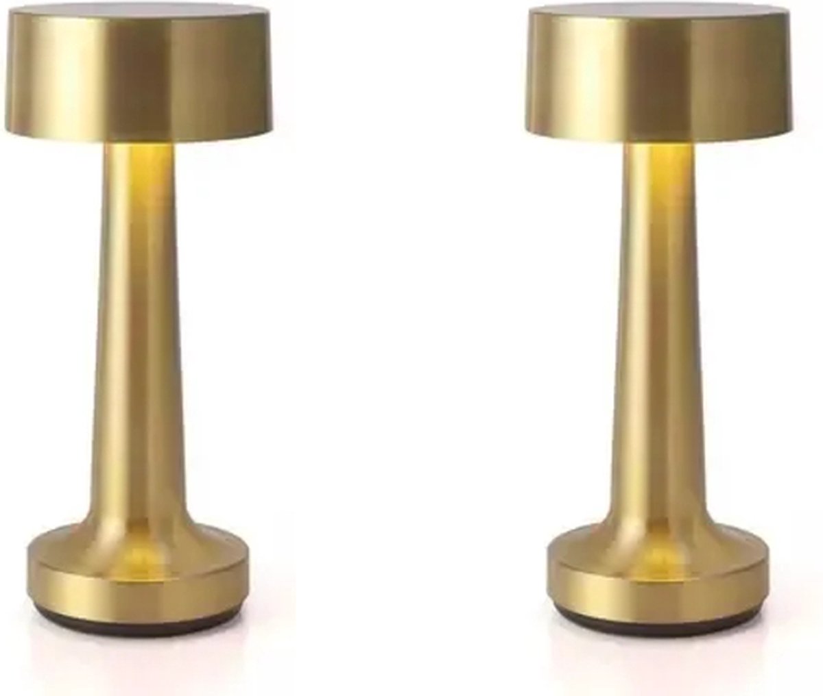 Tafellamp Oplaadbaar – 2 Stuks - Goud - LED - 3 Lichtkleuren - Acryl + Metaal - USB C oplaadbaar – Anti Slip - Dimbaar - Bureaulamp - Nachtlamp – Touch lamp - 21 cm