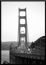 Poster Golden Gate Bridge zwart-wit - Natuur poster - 30x40 cm - inclusief lijst - WALLLL