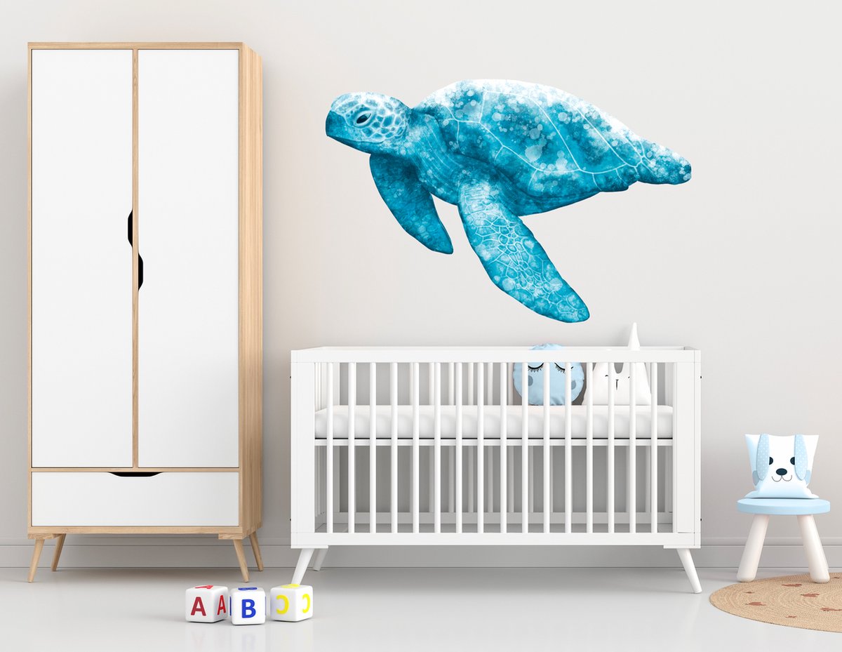 Muursticker Schildpad - 100x68 cm - kijkend naar links - muursticker kinderkamer