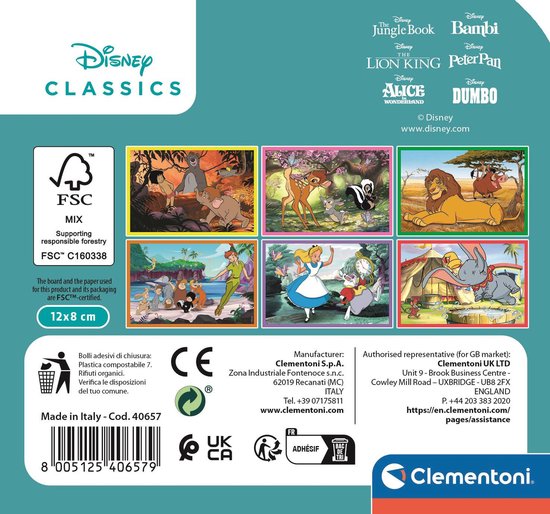 Clementoni - 6 Blokken Puzzel - Disney Classic - 6 afbeeldingen - Vanaf ...