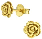 Joy|S - Zilveren roosje oorbellen - 6 mm - bloem oorknoppen massief - 14k goudplating