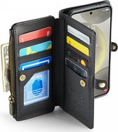 CaseMe Geschikt voor Samsung Galaxy S24 - Zipper Book Case Hoesje - Zwart