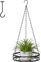 Hangende plantenbakken van metaal, plantenhangers, bloemenhanger voor binnen met plafondhaken en hangketting, zwart