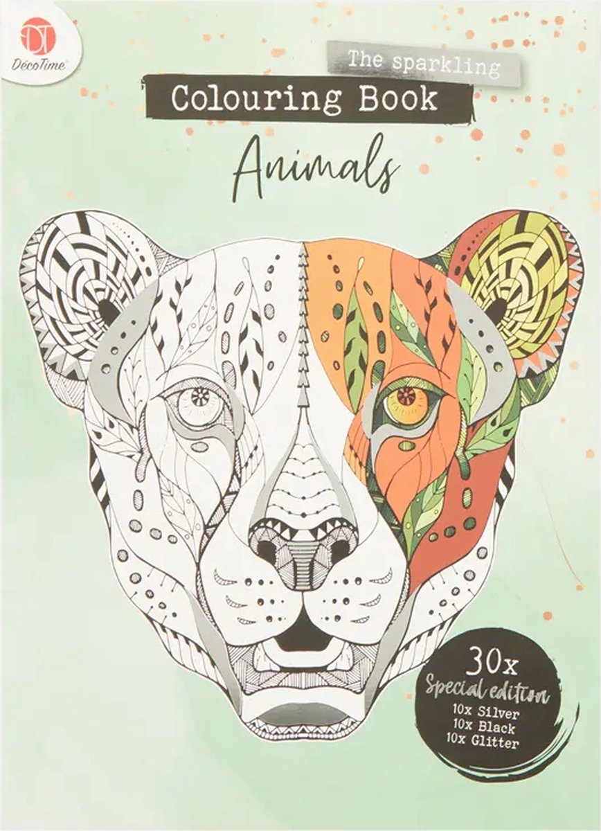 Decotime - Volwassen kleurenboek - Animals - Relaxing - Glitter Kleurboek - Tekenen - Kleuren - Creatief.