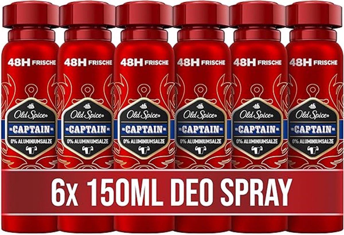 Goedkoopste Old Spice Deodorant - Captain - Spray - 6x 150 ml - Voordeelverpakking