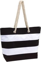 Strandtas gestreept zwart/wit 47 cm - Strandartikelen beach bags/shoppers met klittenbandsluiting