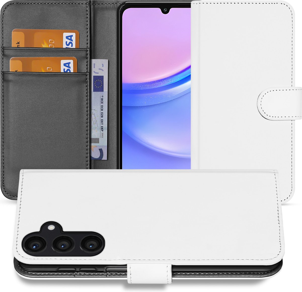 Book Case Telefoonhoesje Geschikt voor Samsung Galaxy A15 Wit met Pasjeshouder
