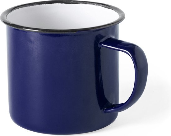 Emaille Mok - Koffiemok - Drinkbeker - Koffiemokken met oor - Retro - 380 ml - Metaal - Blauw - Merkloos