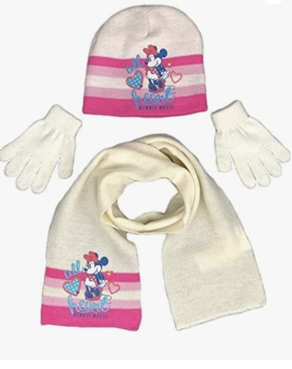 Minnie Mouse winterset - muts / sjaal / handschoenen - wit/roos - maat 54 cm