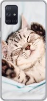 Geschikt voor Samsung Galaxy A71 hoesje - Kitten - Grappig - Bed - Kinderen - Jongens - Meisjes - Kids - Siliconen Telefoonhoesje