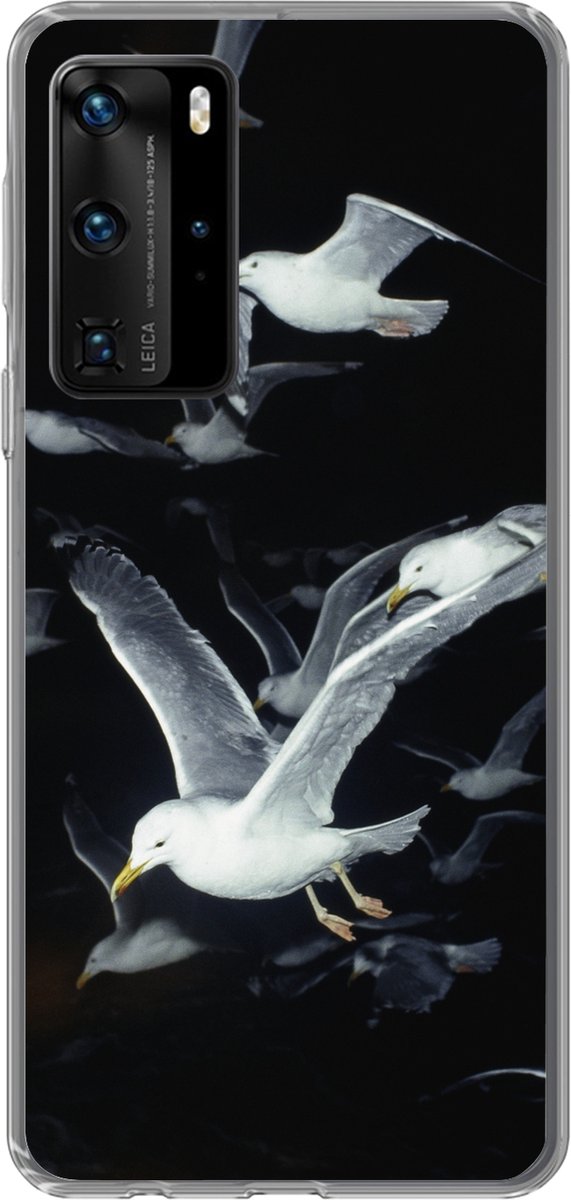 Telefoonhoesje Geschikt voor Huawei P40 Pro hoesje - Vogel - Zwart - Zwerm - Siliconen Telefoonhoesje Telefoonhoesje