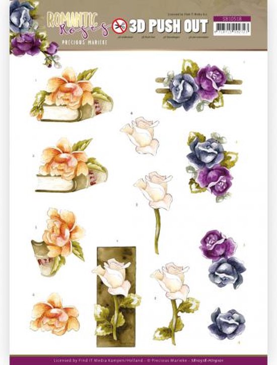 Multicolor Rose - Romantic Roses 3D-Push-Out Sheet by Precious Marieke