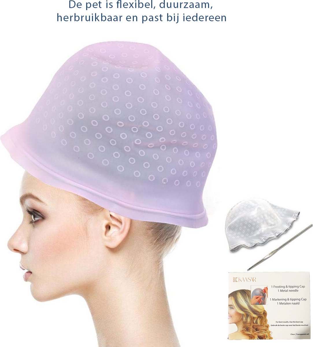 Blondeermuts roze – Haar kleuring – Magicap haarkleuring - Herbruikbare haarkleur Markering & tipping cap met metalen naald
